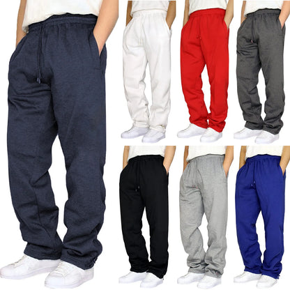 Black Plain Sweatpants Straight Leisure Workout Trousers