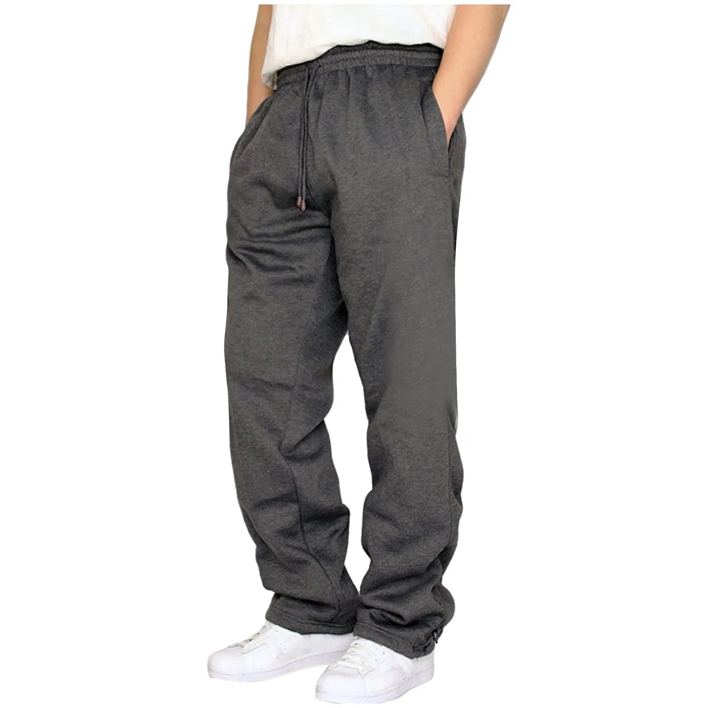 Black Plain Sweatpants Straight Leisure Workout Trousers