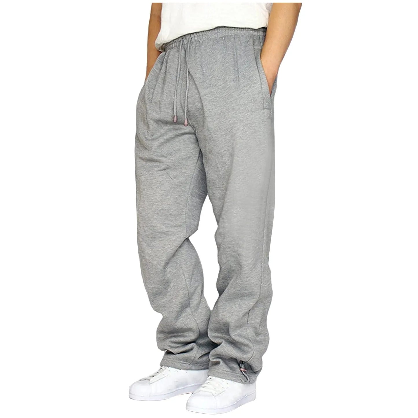 Black Plain Sweatpants Straight Leisure Workout Trousers