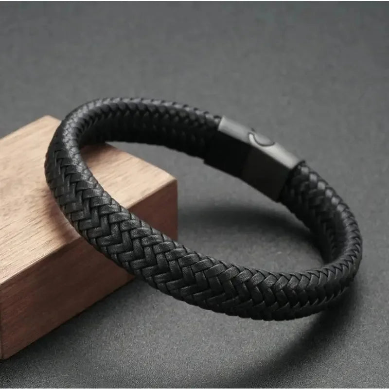 Black PU Leather Magnetic Bracelet