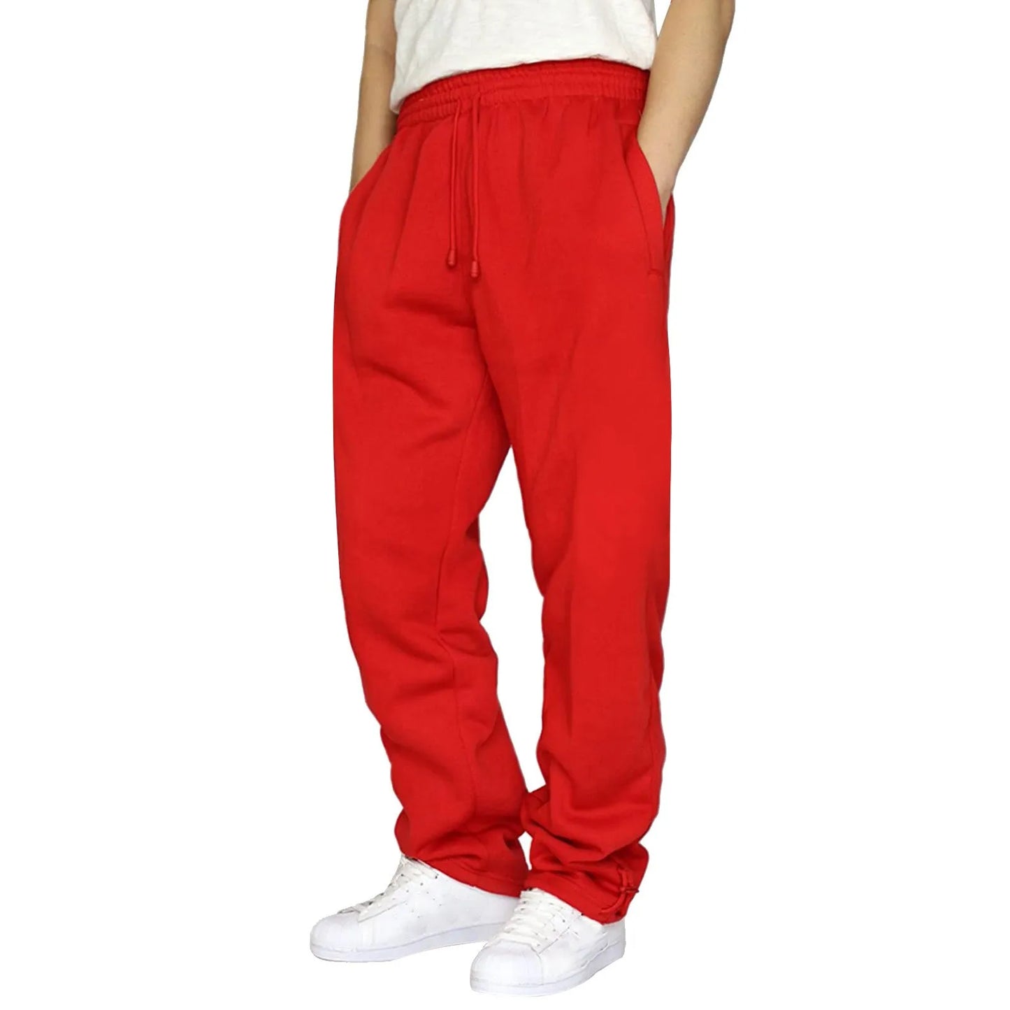 Black Plain Sweatpants Straight Leisure Workout Trousers