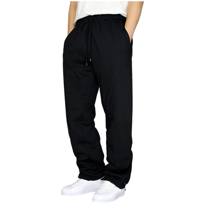 Black Plain Sweatpants Straight Leisure Workout Trousers