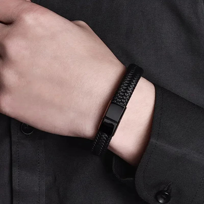 Black PU Leather Magnetic Bracelet